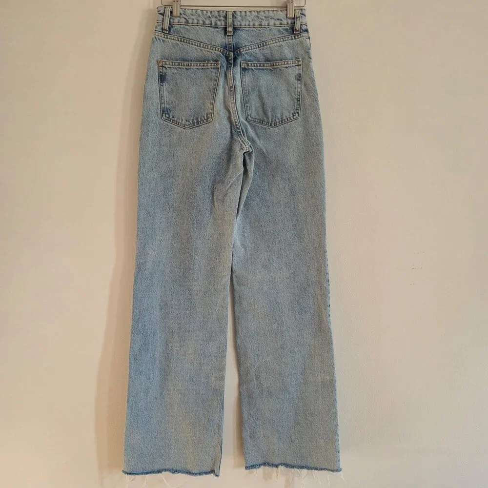 Zara full length High Rise Raw hem Frayed Blue Jeans Size Size 36,  4 US - Picture 4 of 10